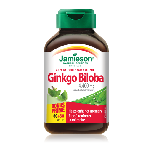 Гинко Билоба на Jamieson предоставя биофлавоноидите, които са необходими в хранителен режим с недостатъчен дневен прием на плодове и зеленчуци. Гинко Билоба поддържа функцията на паметта, концентрацията и кръвообращението. Антиоксидантните свойства на GINKGO BILOBA  са ефективни срещу свързаните със стареенето състояния като артрит и атеросклероза.