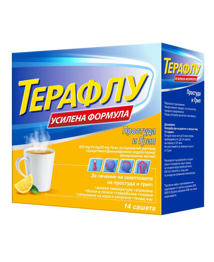 ТЕРАФЛУ Усилена формула Простуда и Грип сашета*14
