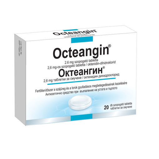 Октеангин таблетки за смучене се използва за краткосрочно допълнително лечение при възпаление на лигавицата на устата и гърлото с типични симптоми като болка, зачервяване и подуване.Това е антисептично средство, което е ефективно срещу патогени, като разрушава клетъчната им функция.