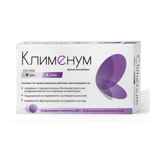 Клименум представлява балансиран комплекс от активни съставки, който допринася за справяне със симптомите при жени в менопауза. Съдържа 28 филмирани таблетки ден (система ден) и 28 филмирани таблетки нощ (система нощ)