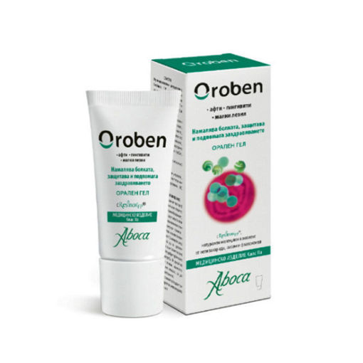 Oroben Орален гел е продукт което намалява болката и подпомага заздравяването на афти, повтарящи се афтозни стоматити, възпалени венци и малки лезии в устата, дължащи се например на стоматологично лечение или използване на ортодонтски апарати и протези.