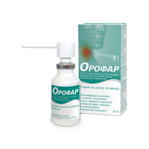 Орофар спрей се използва за лечение на заболявания, предизвикани от бактерии, вируси и гъбички, които причиняват болки в гърлото и инфекции на устата и гърлото. Може да се използва като поддържащо лечение при ангини.
