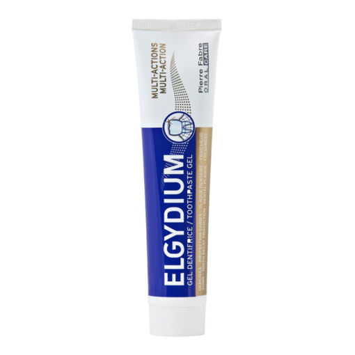 Elgydium Multi-Action Мултифункционална гелообразна паста за зъби за цялостна добра ежедневна орална хигиена.Защитава и подсилва венците благодарение на антиоксидантното действие на Aquacyanее.