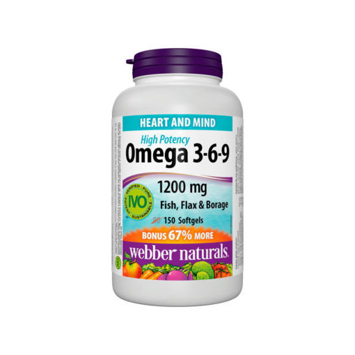 Оmega 3-6-9 Fish, Flax, Borage на Webber Naturals е балансирана смес от масла, доставящи Омега -3, -6 и -9 мастни киселини. Допринася за поддържане на нормалната функция на сърдечно-съдовата и нервната система.