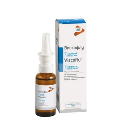 Viscoflu назален спрей с 3% NaCl и 6% N-acetylcysteine е медицинско изделие на базата на хипертоничен физиологичен разтвор и N-ацетилцистеин, предназначено за разреждане и отстраняване на застояли секрети в носните кухини, причинени от ринит и синузит, подобрявайки симптомите и протичането.