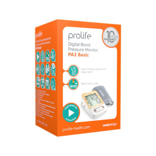 Prolife PA2 Basic е електронен автоматичен апарат за измерване на кръвно налягане и пулс, с маншет за над лакътя. Разполага с три иновативни технологии, които го правят удобен, надежден и лесен за употреба в домашни условия.