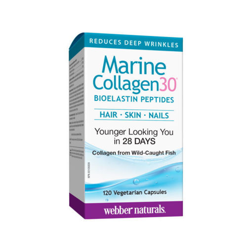 Marine Collagen30® Bioelastin peptides на канадската компания Webber Naturals е естествен продукт, който спомага за поддържане на гладка и еластична кожа без бръчки и фини линии. Подпомага редуцирането на бръчките и фините линии около очите. Притежава противостареещ ефект върху кожата. Спомага за увеличаване на кожната еластичност.